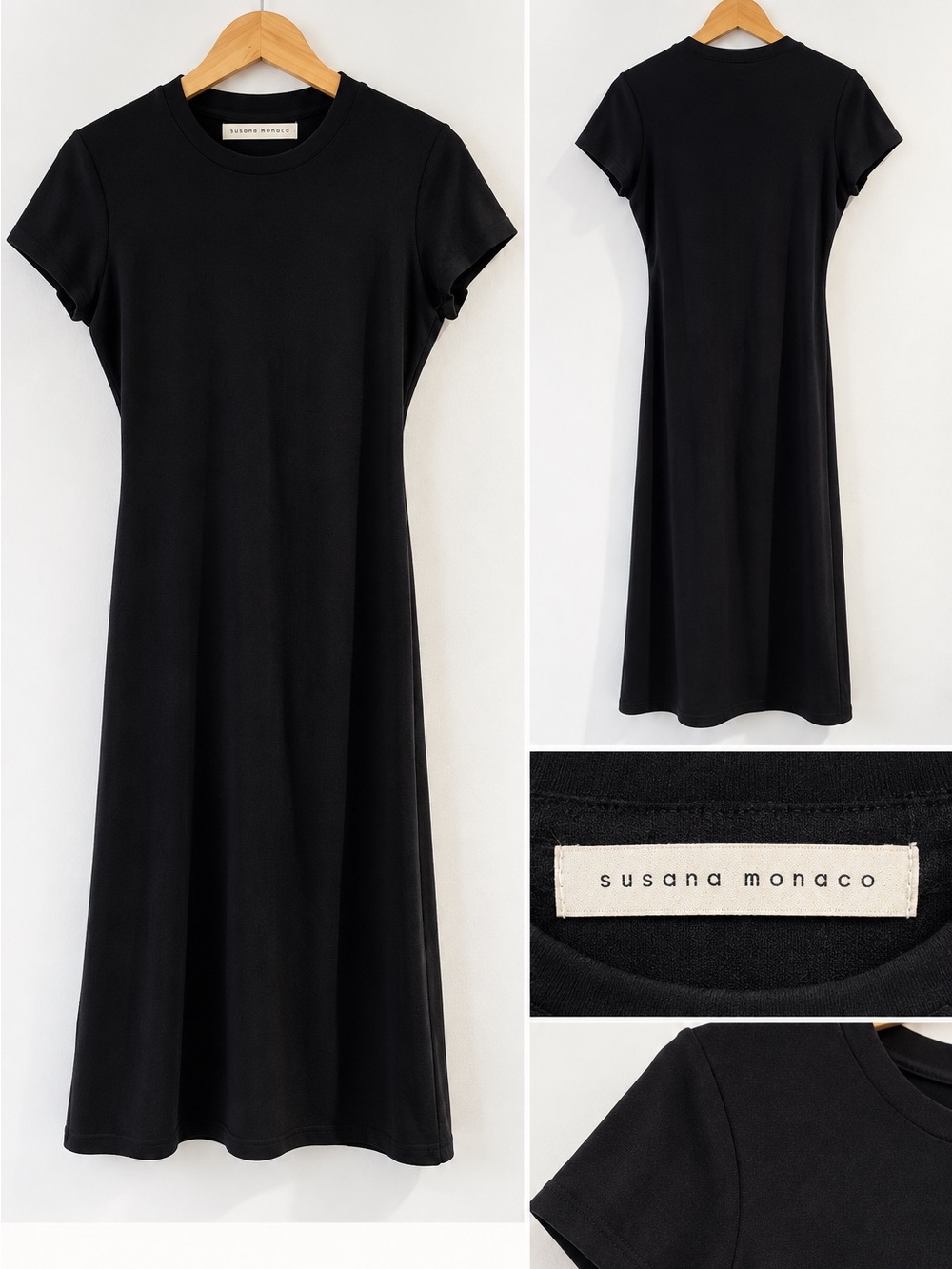 Susana Monaco Black Short Sleeve Midi Dress Size S